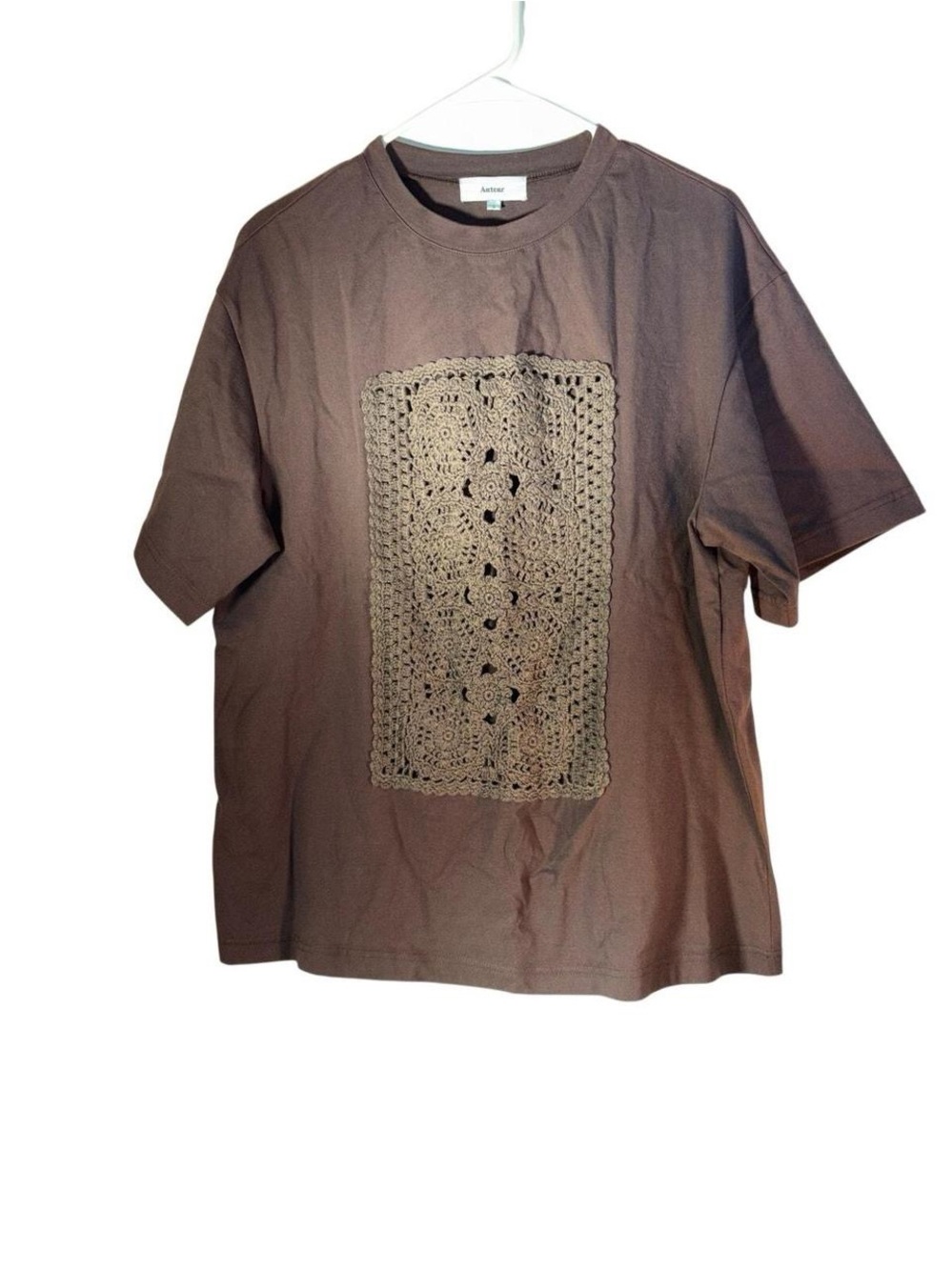 Auteur Brown Short Sleeve Tee with Crochet Front Panel